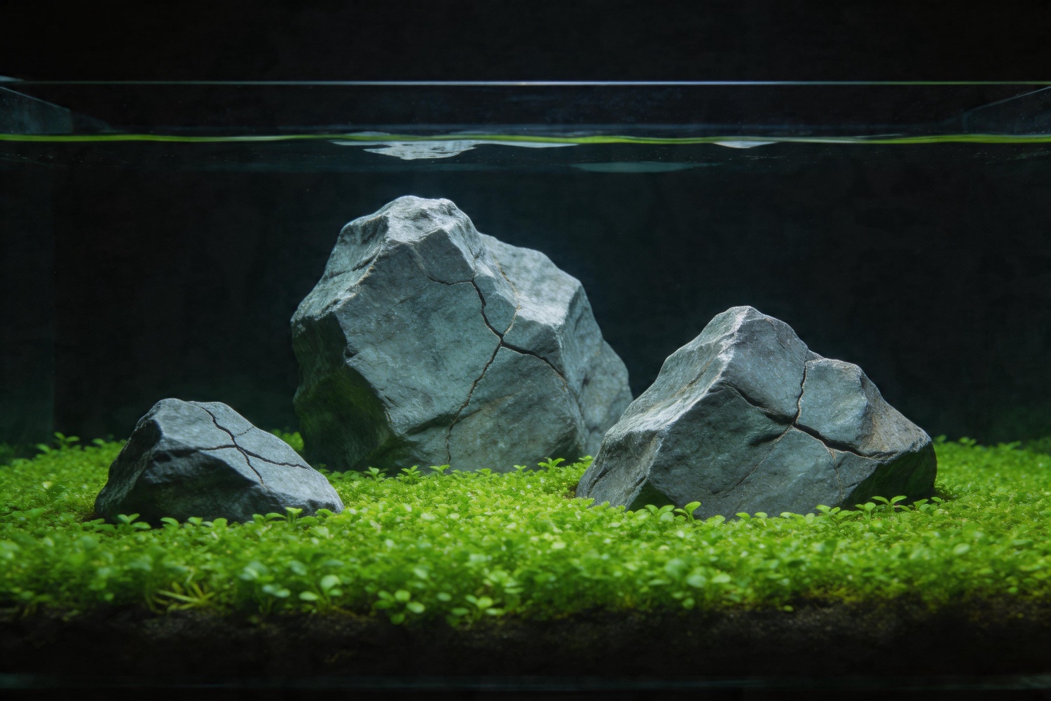 Iwagumi aquascape with stone composition